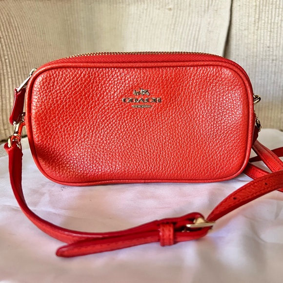 Coach Handbags - Coach Coral Red Pebbled Leather Crossbody Camera Bag